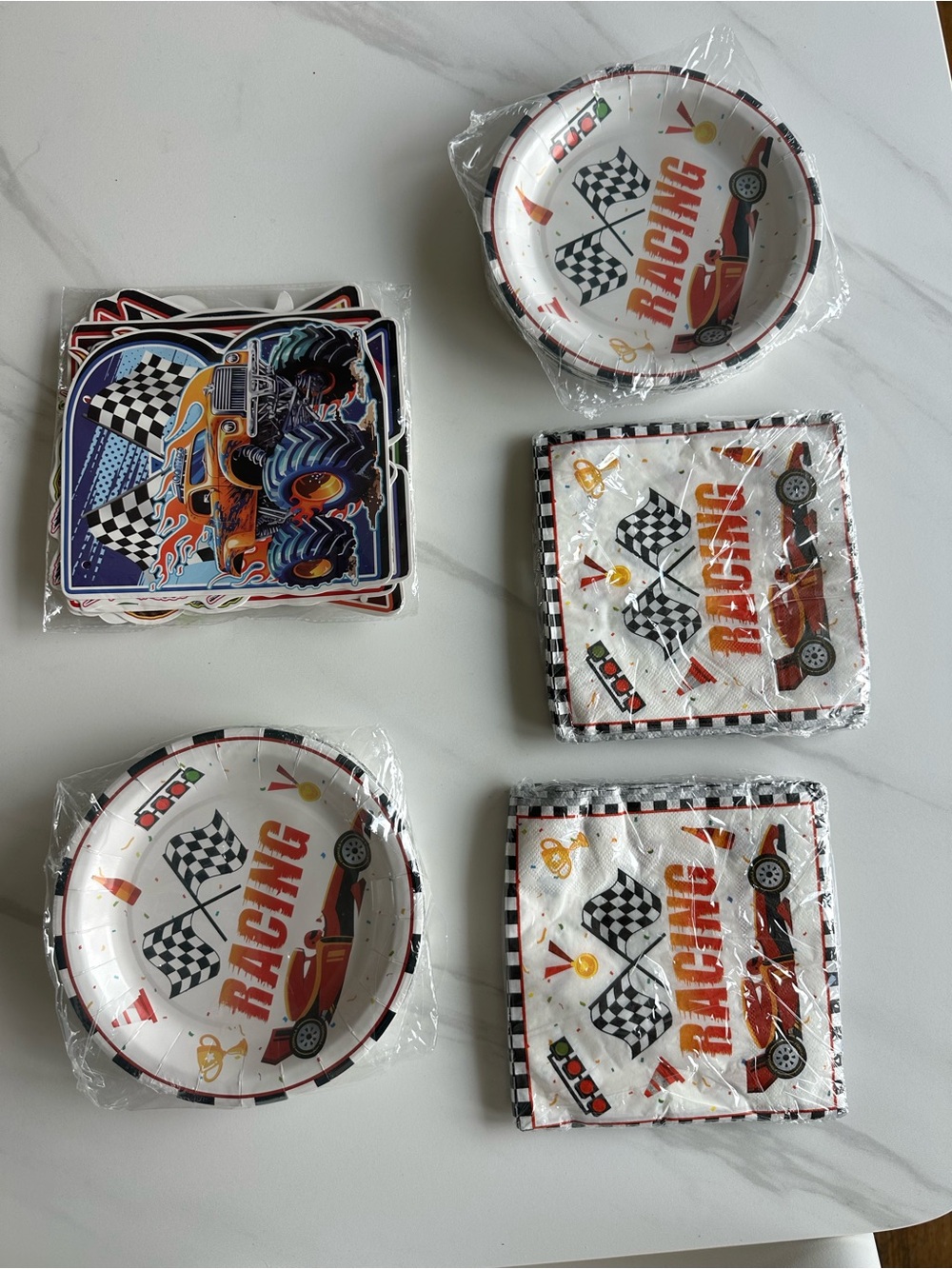 Racing Party Paper Plates & Napkins Set - Red/Black Check